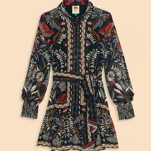 Farm Rio Black Classic Garden Long Sleeve Mini Dress